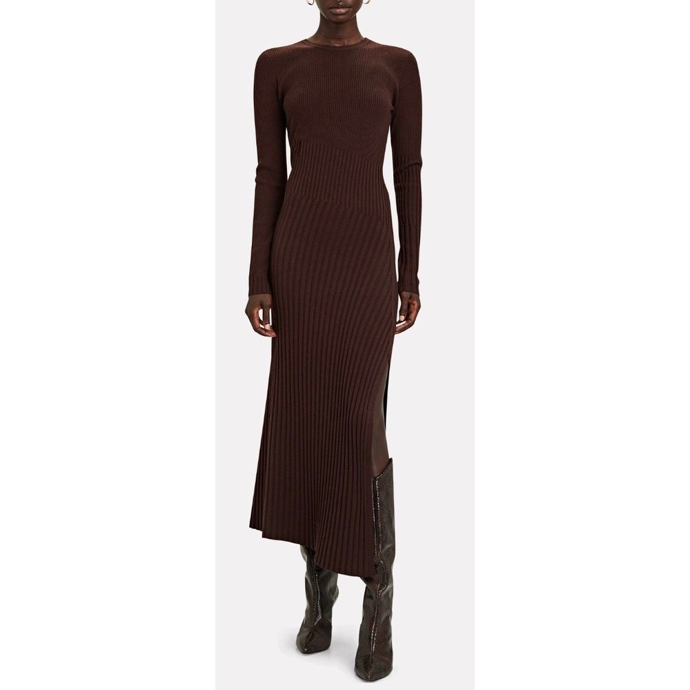 A.L.C. Emmalynn Rib Knit Merino Wool Midi Dress Brown Size Small - Picture 3 of 16